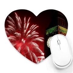 Fireworks Explode Behind The Houses Of Parliament And Big Ben On The River Thames During New Year’s Heart Mousepads by Sapixe