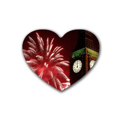 Fireworks Explode Behind The Houses Of Parliament And Big Ben On The River Thames During New Year’s Rubber Coaster (heart)  by Sapixe