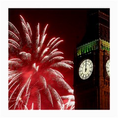 Fireworks Explode Behind The Houses Of Parliament And Big Ben On The River Thames During New Year’s Medium Glasses Cloth (2-side) by Sapixe