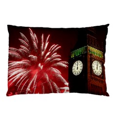 Fireworks Explode Behind The Houses Of Parliament And Big Ben On The River Thames During New Year’s Pillow Case by Sapixe