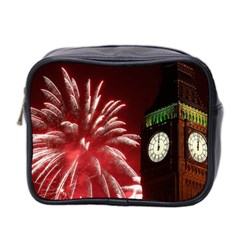 Fireworks Explode Behind The Houses Of Parliament And Big Ben On The River Thames During New Year’s Mini Toiletries Bag 2-side by Sapixe