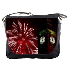 Fireworks Explode Behind The Houses Of Parliament And Big Ben On The River Thames During New Year’s Messenger Bags by Sapixe