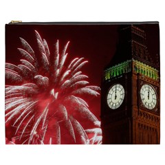 Fireworks Explode Behind The Houses Of Parliament And Big Ben On The River Thames During New Year’s Cosmetic Bag (xxxl)  by Sapixe