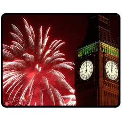 Fireworks Explode Behind The Houses Of Parliament And Big Ben On The River Thames During New Year’s Double Sided Fleece Blanket (medium)  by Sapixe