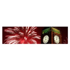 Fireworks Explode Behind The Houses Of Parliament And Big Ben On The River Thames During New Year’s Satin Scarf (oblong)