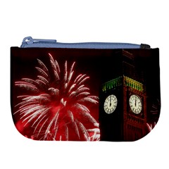 Fireworks Explode Behind The Houses Of Parliament And Big Ben On The River Thames During New Year’s Large Coin Purse by Sapixe