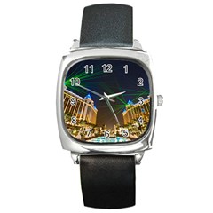 Galaxy Hotel Macau Cotai Laser Beams At Night Square Metal Watch by Sapixe