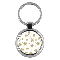 Gold Snow Flakes Snow Flake Pattern Key Chains (round)  by Sapixe