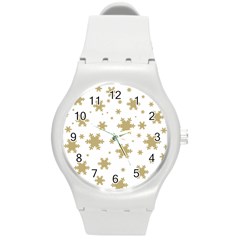 Gold Snow Flakes Snow Flake Pattern Round Plastic Sport Watch (m) by Sapixe