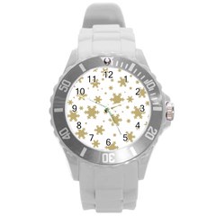 Gold Snow Flakes Snow Flake Pattern Round Plastic Sport Watch (l) by Sapixe