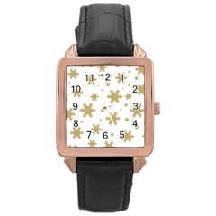 Gold Snow Flakes Snow Flake Pattern Rose Gold Leather Watch  by Sapixe