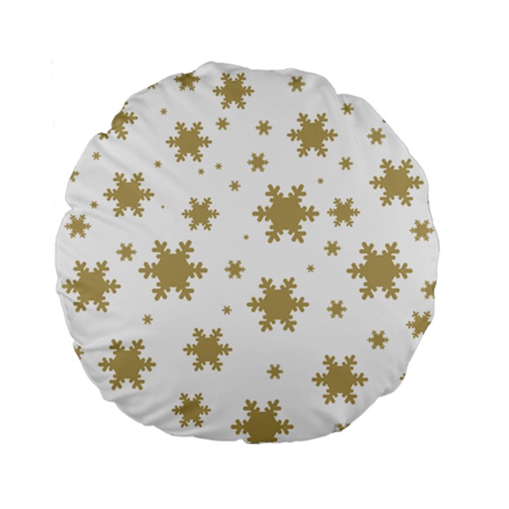 Gold Snow Flakes Snow Flake Pattern Standard 15  Premium Flano Round Cushions