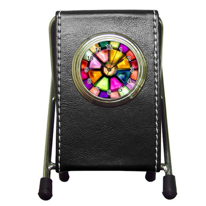 Glass Colorful Stained Glass Pen Holder Desk Clocks