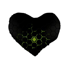 Green Android Honeycomb Gree Standard 16  Premium Flano Heart Shape Cushions by Sapixe