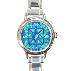 Grid Geometric Pattern Colorful Round Italian Charm Watch by Sapixe