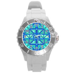 Grid Geometric Pattern Colorful Round Plastic Sport Watch (l) by Sapixe