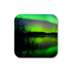 Green Northern Lights Canada Rubber Square Coaster (4 Pack)  by Sapixe