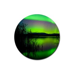 Green Northern Lights Canada Rubber Coaster (round)  by Sapixe