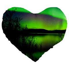 Green Northern Lights Canada Large 19  Premium Heart Shape Cushions by Sapixe