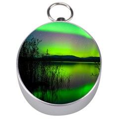 Green Northern Lights Canada Silver Compasses by Sapixe