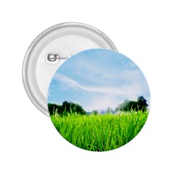 Green Landscape, Green Grass Close Up Blue Sky And White Clouds 2.25  Buttons