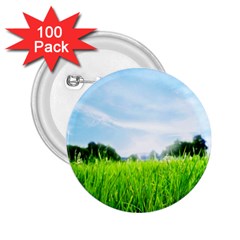 Green Landscape, Green Grass Close Up Blue Sky And White Clouds 2.25  Buttons (100 pack) 