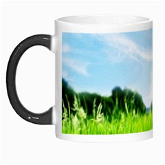 Green Landscape, Green Grass Close Up Blue Sky And White Clouds Morph Mugs by Sapixe