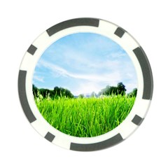 Green Landscape, Green Grass Close Up Blue Sky And White Clouds Poker Chip Card Guard (10 pack)