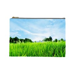 Green Landscape, Green Grass Close Up Blue Sky And White Clouds Cosmetic Bag (Large) 