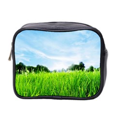 Green Landscape, Green Grass Close Up Blue Sky And White Clouds Mini Toiletries Bag 2-Side