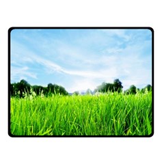 Green Landscape, Green Grass Close Up Blue Sky And White Clouds Double Sided Fleece Blanket (Small) 