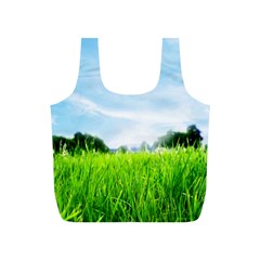 Green Landscape, Green Grass Close Up Blue Sky And White Clouds Full Print Recycle Bags (S) 