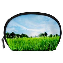 Green Landscape, Green Grass Close Up Blue Sky And White Clouds Accessory Pouches (Large) 