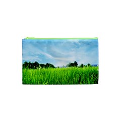 Green Landscape, Green Grass Close Up Blue Sky And White Clouds Cosmetic Bag (XS)