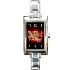 Wonderful Tiger With Flowers And Grunge Rectangle Italian Charm Watch by FantasyWorld7