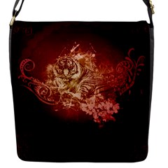 Wonderful Tiger With Flowers And Grunge Flap Messenger Bag (s) by FantasyWorld7