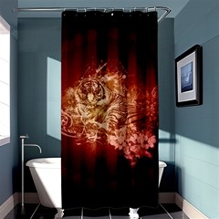 Wonderful Tiger With Flowers And Grunge Shower Curtain 36  X 72  (stall)  by FantasyWorld7