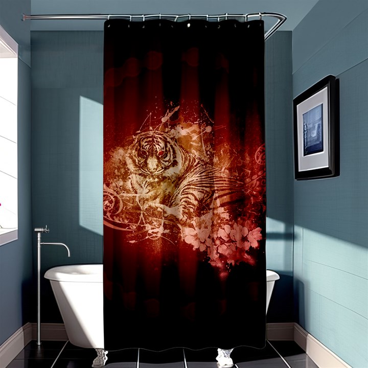 Wonderful Tiger With Flowers And Grunge Shower Curtain 36  x 72  (Stall) 