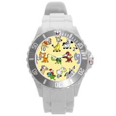 Group Of Animals Graphic Round Plastic Sport Watch (l) by Sapixe