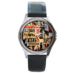 Guitar Typography Round Metal Watch by Sapixe