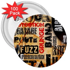 Guitar Typography 3  Buttons (100 Pack)  by Sapixe