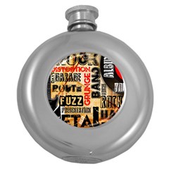 Guitar Typography Round Hip Flask (5 Oz)