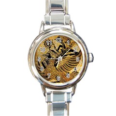 Golden Colorful The Beautiful Of Art Indonesian Batik Pattern Round Italian Charm Watch by Sapixe