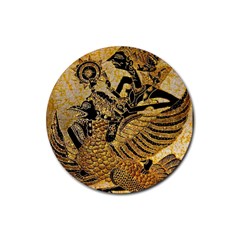 Golden Colorful The Beautiful Of Art Indonesian Batik Pattern Rubber Round Coaster (4 Pack)  by Sapixe