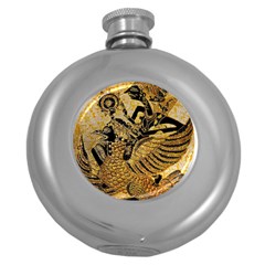 Golden Colorful The Beautiful Of Art Indonesian Batik Pattern Round Hip Flask (5 Oz) by Sapixe