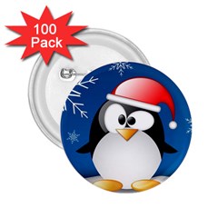 Happy Holidays Christmas Card With Penguin 2 25  Buttons (100 Pack)  by Sapixe