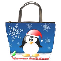 Happy Holidays Christmas Card With Penguin Bucket Bags by Sapixe