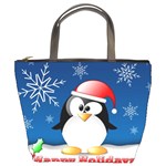 Happy Holidays Christmas Card With Penguin Bucket Bags Front