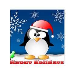 Happy Holidays Christmas Card With Penguin Small Satin Scarf (square) by Sapixe