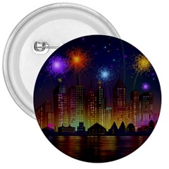 Happy Birthday Independence Day Celebration In New York City Night Fireworks Us 3  Buttons by Sapixe